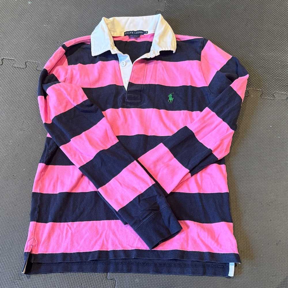 Ralph Lauren Pink and Navy Striped Polo